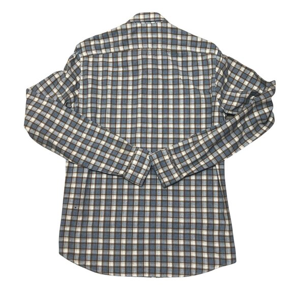 Scotch & Soda Mens Large Blue & Brown Plaid Button-Down Shirt 100% Cotton Long S - Picture 7 of 7